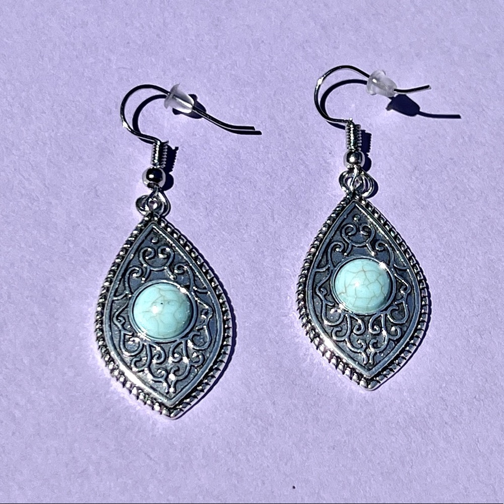 Turquoise ornate dangle earrings